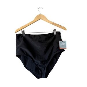 Shade & Shore Womens High Waist Bikini Bottom Black Solid Size X 14/16 NWT‎